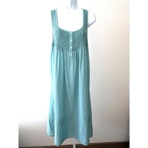 Anthropologie Aqua Smocked Prairie Midi Dress Pintuck Hem Boho Cotton Size Small